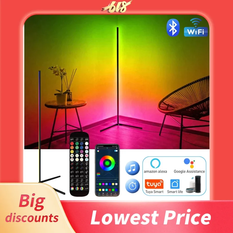 Colorful RGB LED floor lamp controlled by app for dynamic lighting in your LED Room.