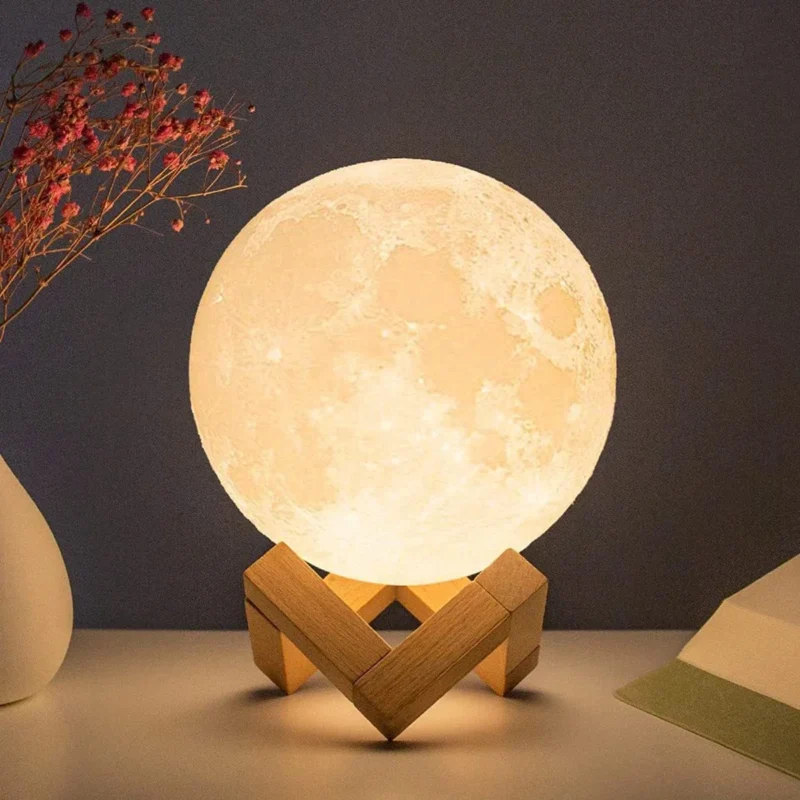 A glowing moon-shaped LED lamp adds a cozy aesthetic to your LED Room.