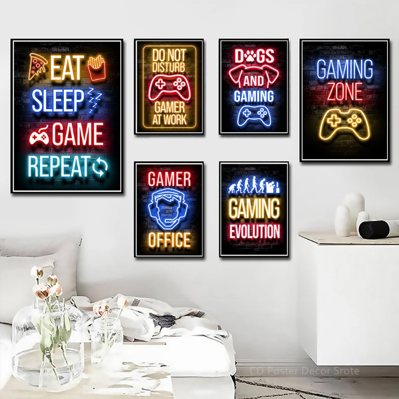 Neon gaming signs are standout game room supplies to enhance wall decor and ambiance.