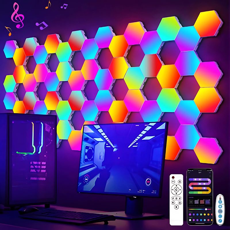 Multiplay Games Table with LED hexagon wall panels enhancing the gaming ambiance.