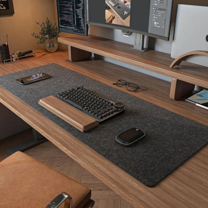 Minimalist wooden desk setup perfect for integrating Pockey Table accessories.